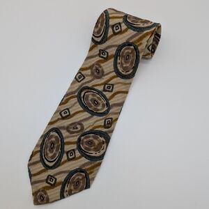 Andrew Fezza Beige and Brown Geometric 100% Tie